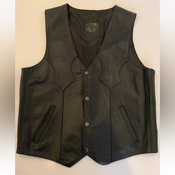 Mode En Piel Other - Moda En Piel Men’s Cowboy/Biker Style Black Leather Vest Size 42 Made In Mexico